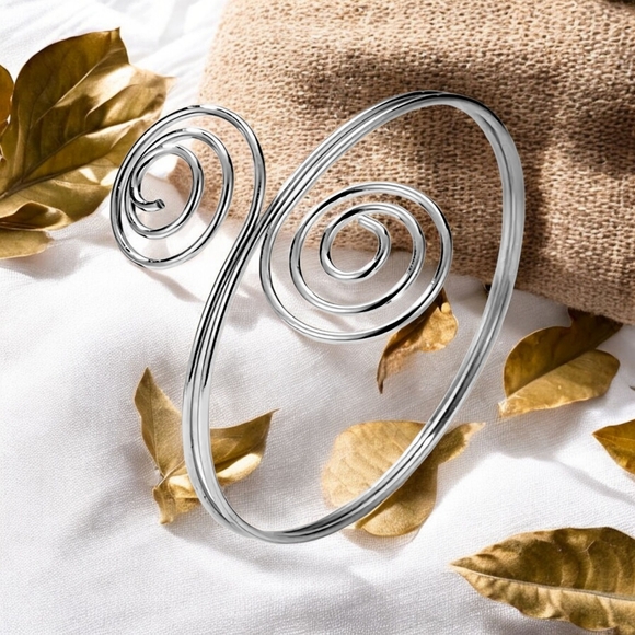 🆕 Boho Chic Spiral Elegant Arm Cuff Bracelet Silver Plated Adjustable Statement - Picture 10 of 14